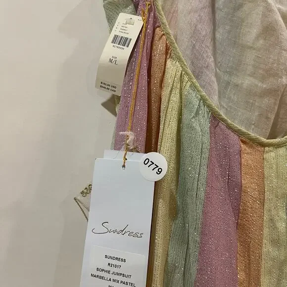 NEW Anthropologie x Sundress Sophie Jumpsuit in Marbella Mix Pastel M / L NWT - Picture 7 of 14